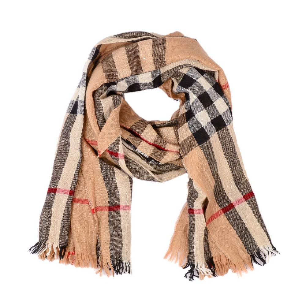 BURBERRY  Wool Cashmere Giant Check Crinkle Scarf Camel